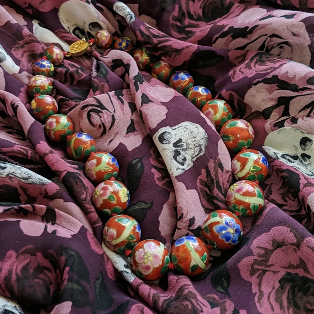 Vintage Floral Painted Beaded Necklace